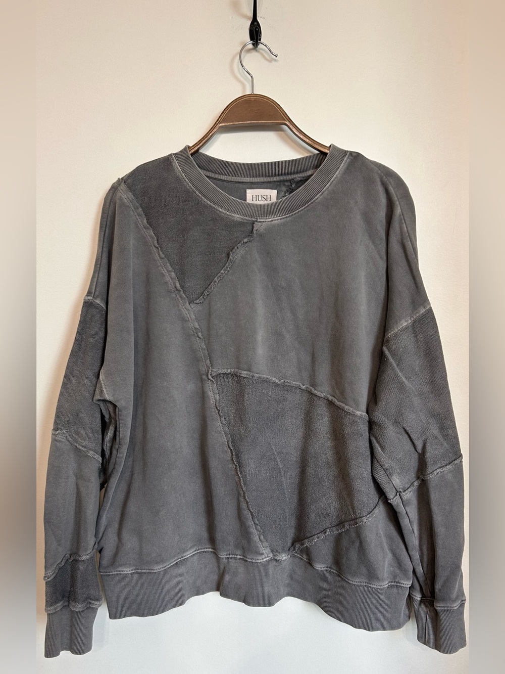 HUSH PATCH 100% COTTON CREWNECK SWEATSHIRT OVERSIZED INTENTIONALLY DISTRESSED